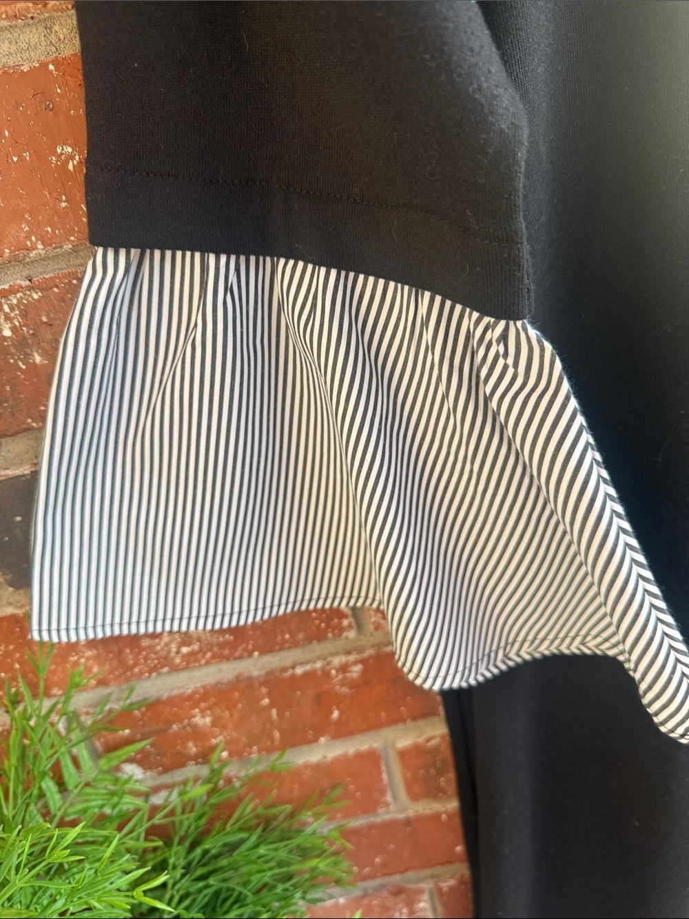 Luxology Black Dress with Black & White Striped Sleeves - Picture 2 of 6